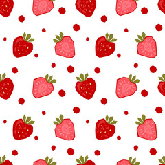Seamless pattern of abstract strawberry. Paper cut modern contemporary style. Vector