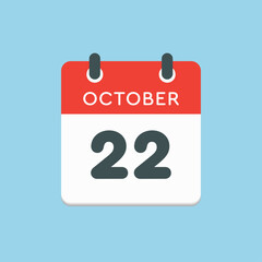 Calendar icon day 22 October, template icon date