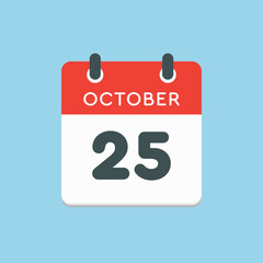 Calendar icon day 25 October, template icon date