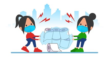 Housewives shoppers fight for toilet paper tissues to hoard in worst case of Coronavirus (Covid-19) pandemic. Panic buying as epidemic spreads across the globe. Out of stock.
