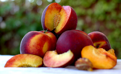 Fototapeta na wymiar Fresh juicy peach fruit organic food