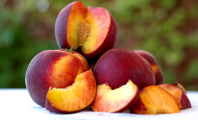 Fototapeta na wymiar Fresh juicy peach fruit organic food