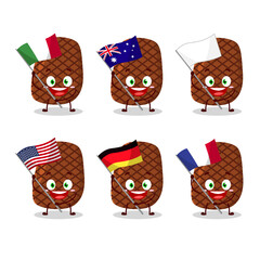 Steak cartoon character bring the flags of various countries