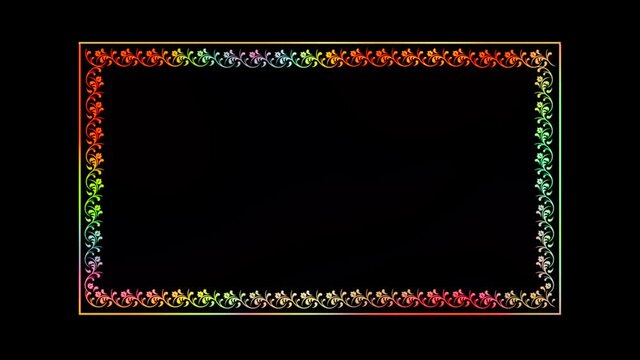 a bright and luminous colorful rectangular frame on a black background, it can be used for your photo and video content