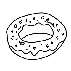 sketch of a doughnut. Vector illustration in the Doodle style. Linear drawing of a delicious doughnut isolated on a white background.