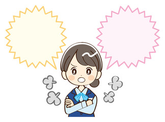 女性、銀行員、吹き出し、怒る