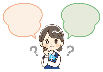 女性、銀行員、吹き出し、疑問