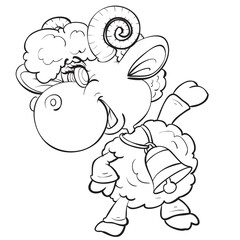 sketch of a cute ram, horoscope, coloring book, cartoon illustration, isolated object on a white background, vector illustration,
