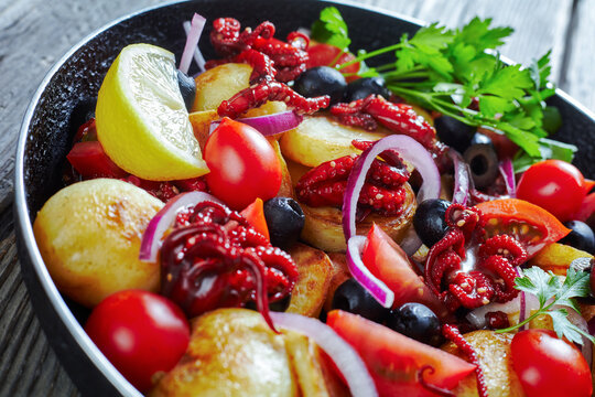 Healthy summer salad: baby octopus with potatoes