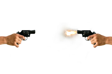 One gun shooting at another pistol