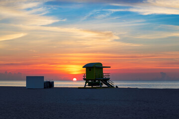 Miami Beach at sunrise in Atlantic Ocean, South Beach, Florida