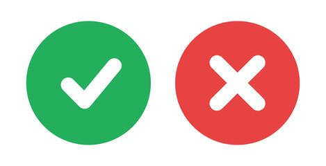 Check mark icon vector isolated. Green yes sign and red no symbol. Positive and negative element.