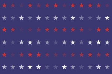 4th of July Stars and Stripes Seamless Pattern, colored as USA Flag. Red, Blue, White Stars and Lines Background for Celebration Holiday American President Day, memorial day, Vector Illustration