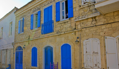 colorful and stone houses in cesme,  izmir