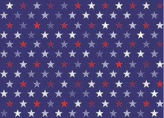4th of July Stars and Stripes Seamless Pattern, colored as USA Flag. Red, Blue, White Stars and Lines Background for Celebration Holiday American President Day, memorial day, Vector Illustration