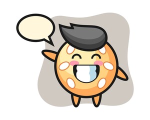 Sesame ball cartoon doing wave hand gesture