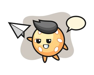 Sesame ball cartoon throwing paper airplane