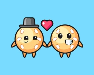 Sesame ball couple cartoon fall in love