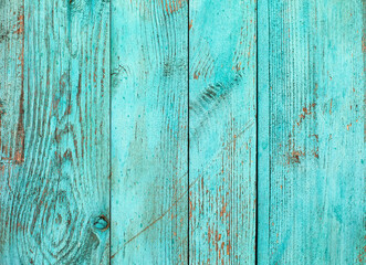 Fototapeta na wymiar Weathered blue wooden background texture. Shabby wood teal or turquoise green painted. Vintage beach wood backdrop.