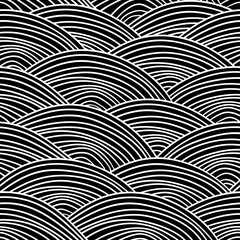 Seigaiha literally means wave of the sea. seamless pattern abstract doodle lines scales simple Nature background japanese circle Black white. Can be used for Gift wrap, fabrics, wallpapers. Vector
