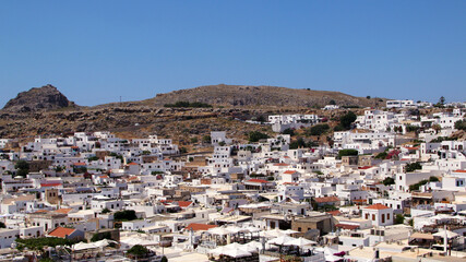 Lindos village view from the Acropolis Hill, Rhodes island, Greece