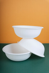 Group of white paper bowl. Disposable.