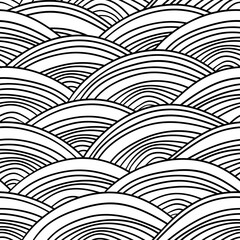 Seigaiha literally means wave of the sea. seamless pattern abstract doodle lines scales simple Nature background japanese circle Black white. Can be used for Gift wrap, fabrics, wallpapers. Vector