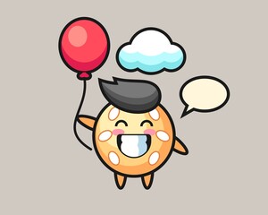Sesame ball cartoon is playing balloon