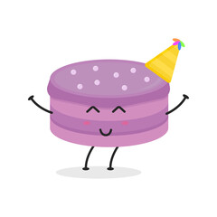 Cute flat cartoon birthday cake illustration. Vector illustration of cute birthday cake with a smiling expression. Cute cake mascot design