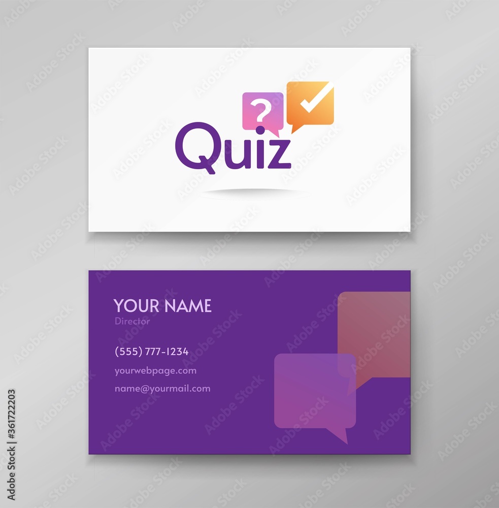 Poster quiz logo poll icon vector design or interview discussion logotype on business card template mockup 