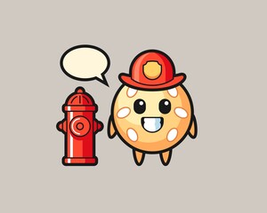 Sesame ball cartoon as a firefighter