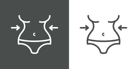 Concepto perder peso. Icono plano lineal cintura de mujer con flechas en fondo gris y fondo blanco © teracreonte