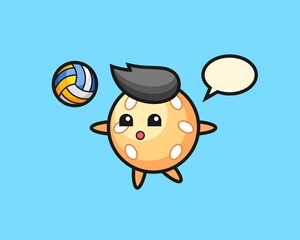 Sesame ball cartoon is playing volleyball