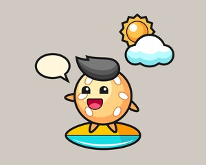 Sesame ball cartoon do surfing on the beach