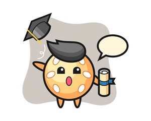 Sesame ball cartoon throwing the hat at graduation