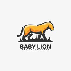 Vector Logo Illustration Baby Lion Simple Mascot Style.