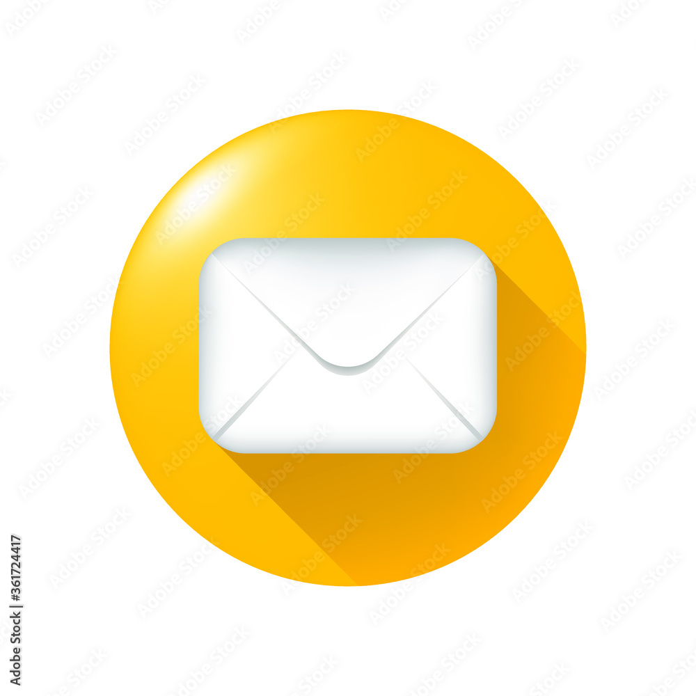 Poster cute email icon on color button on color background . isolated vector illustration