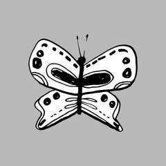card banner poster, butterfly. sketch markers, freehand drawing doodle lines scandinavian style background grunge texture Nursery decor trend of the season, black white gray. Coloring book. Vector