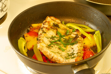 juicy pork ribs with vegetables