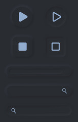 Neumorphism. User interface elements isolated on black background. Vector. Unique neumorphic ui ux design kit.