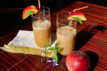 summer peach smoothies with fragrant verbena