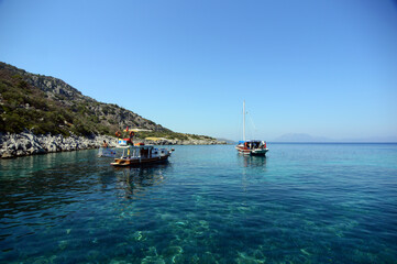 Naklejka na ściany i meble Boats and Yacht in the Aegean Sea, Datca, Mugla, Turkey 
