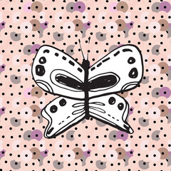 butterflie sequins seamless pattern. sketch drawing doodle scandinavian style background grunge. Nursery decor card banner poster Gift wrap fabric wallpaper black white pink purple violet gray. Vector