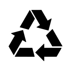 Recycling reuse black icon. Reduce consumption, circular arrows. Processing eco sign. Vector graphic illustration