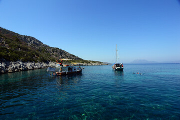 Naklejka na ściany i meble Boats and Yacht in the Aegean Sea, Datca, Mugla, Turkey 