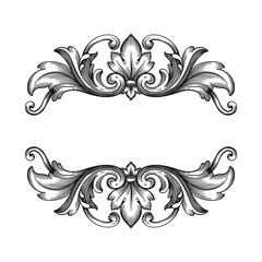 Vintage Ornament Element in baroque style with filigree and floral engrave the best situated for create frame, border, banner. It's hand drawn foliage swirl like victorian or damask design arabesque.