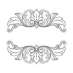 Vintage Ornament Element in baroque style with filigree and floral engrave the best situated for create frame, border, banner. It's hand drawn foliage swirl like victorian or damask design arabesque.