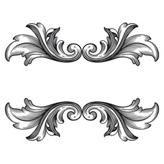 Vintage Ornament Element in baroque style with filigree and floral engrave the best situated for create frame, border, banner. It's hand drawn foliage swirl like victorian or damask design arabesque.