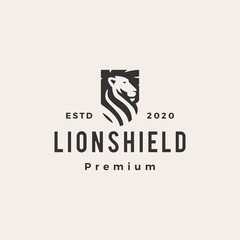 lion shield hipster vintage logo vector icon illustration