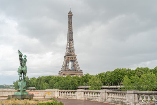 View of Eiffel Tower from bridge Bir-Hakeim